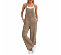 Generisch Peto para mujer como mono con pierna ancha, un mono informal con aspecto de lino para paseos por la ciudad o jardinería relajada., Style_z05 Khaki, S