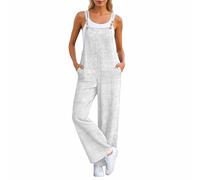 Generisch Peto para mujer como mono con pierna ancha, un mono informal con aspecto de lino para paseos por la ciudad o jardinería relajada., Style_z07 Blanco, M