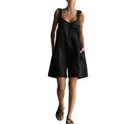 Generisch Peto para mujer de pierna ancha corta - mono con cuello en V con tirantes de color sólido, mono informal ligero y aireado, mono holgado de gran tamaño, pantalones cortos holgados con