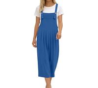 Generisch Peto para mujer de pierna ancha, pantalones con tirantes, plisados, tirantes ajustables, mono de un solo color, informal, holgado, de algodón, pantalones de ocio, azul, XL