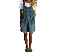 Generisch Peto para mujer, pantalones vaqueros de pierna ancha, pantalones cortos ajustables con tirantes lavados, mono vaquero boyfriend, pantalones cortos de mezclilla holgados de gran tamaño, mono