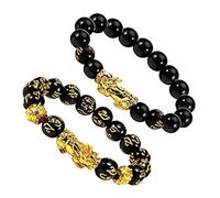 Generisch Piedra natal de enero, 12 mm, mantra shui, Wealth Hand Stone Gastik tallada Feng pulsera y pulseras con 2 piezas pulsera budista para, talla única, Acero aleado, No es una piedra preciosa