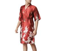 Generisch Pijama corto para hombre, bata de verano para hombre, bata de seda estampada, bata para padrinos, pijama de manga corta para hombre, rojo, XXL