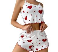 Generisch Pijama corto para mujer, pijama de manga corta, conjunto de pijamas para mujer, conjunto de pijamas, camisas, ropa de dormir, lencería con bonito estampado de ensalada, top y pantalones