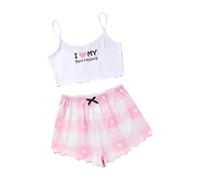 Generisch Pijama corto para mujer, pijama de manga corta, conjunto de pijamas para mujer, conjunto de pijamas, camisas, ropa de dormir, lencería con bonito estampado de ensalada, top y pantalones