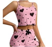 Generisch Pijama corto para mujer, pijama de manga corta, conjunto de pijamas para mujer, conjunto de pijamas, camisas, ropa de dormir, lencería con bonito estampado de ensalada, top y pantalones