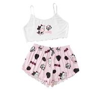 Generisch Pijama corto para mujer, pijama de manga corta, conjunto de pijamas para mujer, conjunto de pijamas, camisas, ropa de dormir, lencería con bonito estampado de ensalada, top y pantalones