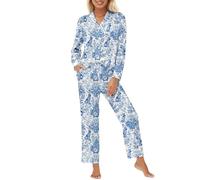 Generisch Pijama de dos piezas suave y cómodo para noches acogedoras, relajadas por la mañana, diseño elegante, azul, L