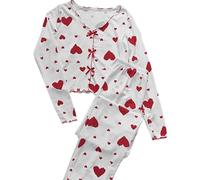 Generisch Pijama de manga larga con estampado de corazones de dos piezas para mujer, corte entallado, adecuado para primavera e invierno, lavable a máquina, ropa de dormir cómoda para el tiempo libre
