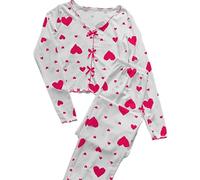 Generisch Pijama de manga larga con estampado de corazones de dos piezas para mujer, corte entallado, adecuado para primavera e invierno, lavable a máquina, ropa de dormir cómoda para el tiempo libre