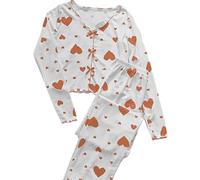 Generisch Pijama de manga larga con estampado de corazones de dos piezas para mujer, corte entallado, adecuado para primavera e invierno, lavable a máquina, ropa de dormir cómoda para el tiempo libre