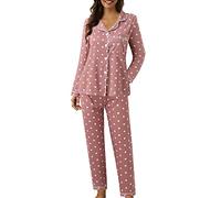 Generisch Pijama de manga larga para mujer con estampado de polka, Rosa., M