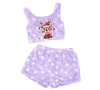 Generisch Pijama de Navidad para mujer, juego de dos piezas, cómodo, ropa de ocio, ropa de dormir, camiseta de tirantes suave, transpirable, cálida Navidad, Light Lila-h, L