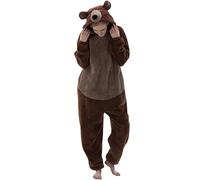 Generisch Pijama de una pieza para mujer, largo de invierno, disfraz de animal para adultos, pantalones de pijama, ropa de noche, mono con capucha, pijama de forro polar, talla única, marrón, M