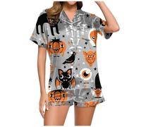 Generisch Pijama de verano para mujer, traje de casa corto, juego de Halloween, costillas, manga corta, pantalones de pijama, pantalones largos Y2K, pantalones de dormir Kawaii, dibujos animados