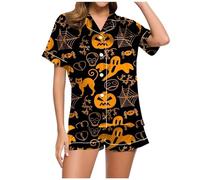 Generisch Pijama de verano para mujer, traje de casa corto, juego de Halloween, costillas, manga corta, pantalones de pijama, pantalones largos Y2K, pantalones de dormir Kawaii, dibujos animados