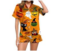 Generisch Pijama de verano para mujer, traje de casa corto, juego de Halloween, costillas, manga corta, pantalones de pijama, pantalones largos Y2K, pantalones de dormir Kawaii, dibujos animados