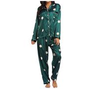 Generisch Pijama elástico de dos piezas para mujer, estilo homestay, color Ding, Verde oscuro., XL