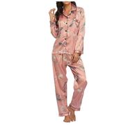 Generisch Pijama elástico de satén para mujer, estilo hogareño, en color Ding, bata, tallas grandes, Oro Rosa, XL