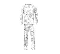 Generisch Pijama familiar a juego con estampado de Doodle, ropa de salón acogedora para el hogar, para padres e hijos, pijama de vacaciones, ropa familiar, Blanco, XL