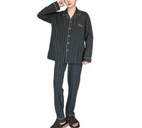 Generisch Pijama largo de dos piezas para hombre, de manga larga, a rayas, a cuadros, pijamas para hombre con botones, ropa de dormir de manga larga y pantalones de pijama, traje de casa, gris oscuro