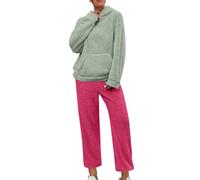 Generisch Pijama largo de felpa para mujer, traje de casa cómodo conjunto de pijama térmico, monocolor, sudadera con capucha con bolsillos y pantalón suelto, forro polar de dos piezas, bata de casa