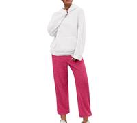 Generisch Pijama largo de felpa para mujer, traje de casa cómodo conjunto de pijama térmico, monocolor, sudadera con capucha con bolsillos y pantalón suelto, forro polar de dos piezas, bata de casa