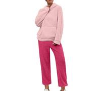 Generisch Pijama largo de felpa para mujer, traje de casa cómodo conjunto de pijama térmico, monocolor, sudadera con capucha con bolsillos y pantalón suelto, forro polar de dos piezas, bata de casa