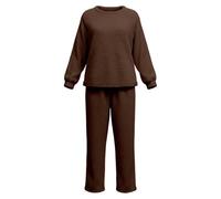 Generisch Pijama largo de invierno para mujer, acogedor, de dos piezas, informal, de forro polar, mullido, de manga larga, para casa, pijama suave de dos piezas, de forro polar acogedor, casa, café, S