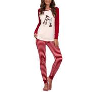 Generisch Pijama largo para mujer, conjunto de pijama ajustado de Navidad, ropa de dormir de Navidad, ropa de dormir cómoda, top e inferior con rayas, ropa de dormir ligera para mujer, Rot23., L