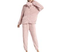 Generisch Pijama largo para mujer, conjunto de pijama de invierno, térmico, de forro polar, con bufanda, ropa de dormir cálida, 3 piezas, mullida, holgada, parte superior de invierno con manga larga