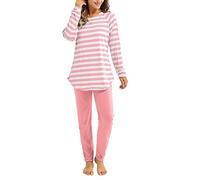 Generisch Pijama largo para mujer, conjunto de pijama informal, holgado, ligero, traje de casa para otoño e invierno, cómodo traje de ocio a rayas, top y corte ajustado, pantalones de pijama de dos
