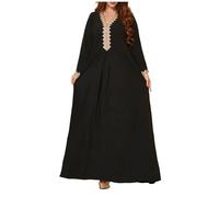 Generisch Pijama Mujeres Musulmanas Bordado Con Túnica Ropa Abaya Árabe Caftán Vestido De Garra Del Dedo, Negro , M