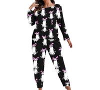 Generisch Pijama Onesie para mujer, carnaval, estampado de Halloween, acogedor pijama de manga larga con pantalones a juego, juego suave para días relajados y noches, ideal para vivir, descansar, todo