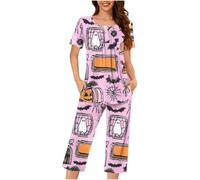 Generisch Pijama Onesie para mujer, Halloween, carnaval, acogedor, Halloween, noche, dos piezas, con bonito estampado de calabaza para noches relajadas, sueño reparador en la estación fría, Rosa., 3XL