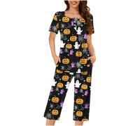 Generisch Pijama Onesie para mujer, Halloween, carnaval, acogedor, pijama de dos piezas con bonito estampado de calabaza para noches relajadas, sueño reparador en la estación fría, ropa de dormir