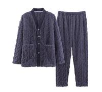 Generisch Pijama para hombre, chaqueta y pantalones jacquard, 2 piezas, cómodo, de invierno, conjunto de pijama de invierno, engrosamiento, transpirable, traje de casa suelto de moda, azul oscuro, XXL