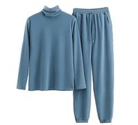 Generisch Pijama para hombre, conjunto de pijamas de cuello alto + pantalones largos, pijama, ropa de dormir de dos piezas, leggings suaves, conjuntos de salón, traje cálido, otoño e invierno