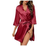 Generisch Pijama para mujer, cami, ropa interior, seda de hielo, vestido de playa, cuello en V, camisón transpirable, sexy, pijama de verano, ligero, ropa de descanso, traje de casa, bata cómoda, O