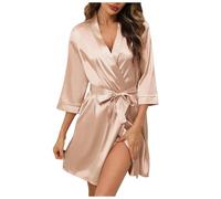 Generisch Pijama para mujer, cami, ropa interior, seda de hielo, vestido de playa, cuello en V, camisón transpirable, sexy, pijama de verano, ligero, ropa de descanso, traje de casa, bata cómoda, O