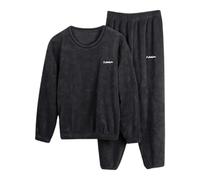 Generisch Pijama para mujer de invierno, térmico, pijama largo con puños, algodón, ropa de noche, largo, forro polar, pijama cálido y mullido, traje de ocio PjS, Pajamas B1-negro, Talla única