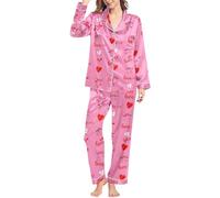 Generisch Pijama para mujer, manga larga, tira de botones, ropa de dormir y pantalones con pierna ancha, para el día de San Valentín, estampado cómodo, juego de pijama para el tiempo libre, ropa de