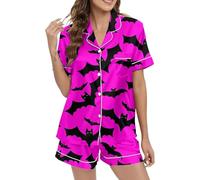 Generisch Pijama para mujer, sexy, corto, pijamas para mujer, verano, dos piezas, conjunto de ropa de dormir, ropa de dormir, Halloween, cuello en V, Pajamas B6-hot Rosa, S