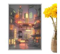 Generisch Pintura luminosa, iluminación de pared, vista urbana, cambio de color con 3 modos, imagen iluminada con visión nocturna de ciudad para salón, dormitorio, estudio, habitación de los niños