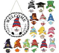 Generisch Placa de puerta intercambiable para fiestas de temporada con diseño magnético con acentos de gnomo encantadores, bienvenidos a casas, patios, fiestas, Halloween, Acción de Gracias, Navidad
