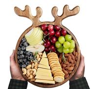 Generisch Plato de Navidad - de madera rústica para servir vajilla - Platos de madera para servir de Navidad, tabla de queso, para decoración de mesa, queso, comida, postre, fiesta, buffet, cena
