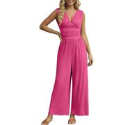 Generisch Playsuit Mujer Pierna Ancha Elegante Pantalones Largos Romper Monocolor Ropa de Calle Casual Ligero Mono Vintage Mono Ligero Transpirable Cómodo Pelele sin Mangas, Rojo2, S