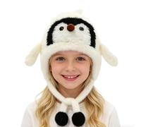 Generisch Pluesch - Gorro de peluche con diseño de pingüino, gorro de invierno con orejeras, para niñas, niños, vacaciones, camping, beige