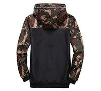 Generisch Plumón para hombre estampado patchwork capucha cordón manga larga cremallera abrigo al aire libre suelto impermeable cortavientos caminando hombre, Verde militar., 3XL