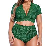 Generisch Plus Size 2 Piezas Lencería para Mujeres Sujetador de Tiras Conjunto de Ropa Interior Slip (Verde, XXXL)